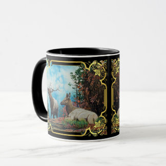 Elk, bull and cow in Montana forest mug