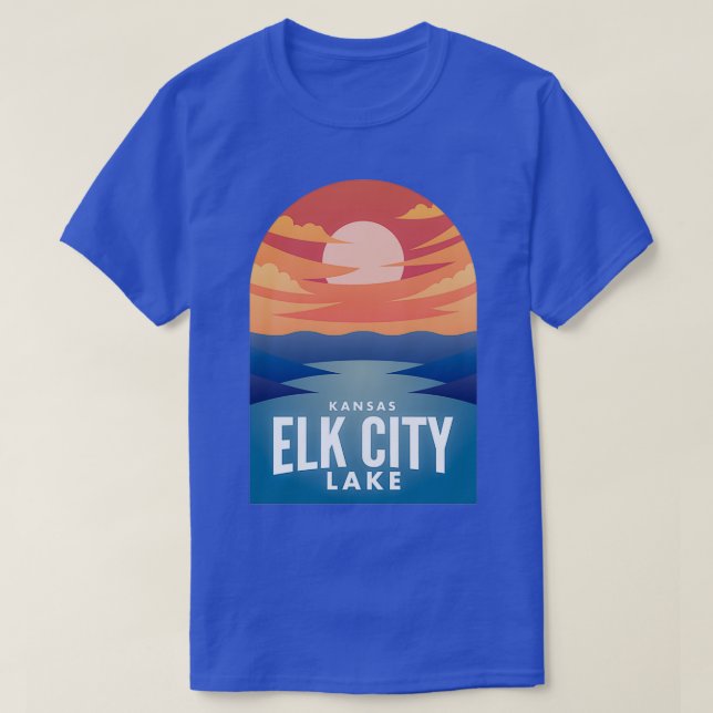 Elk City Lake KS Retro Sunset  T-Shirt (Design Front)