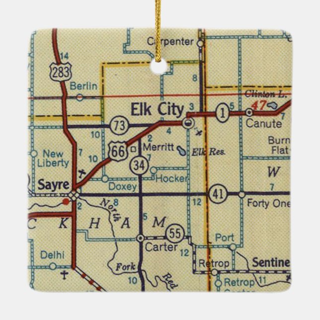 Elk City Oklahoma Retro Ceramic Ornament (Back)