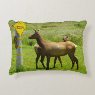Elk Crossing California Wildlife Photography Decorative Cushion