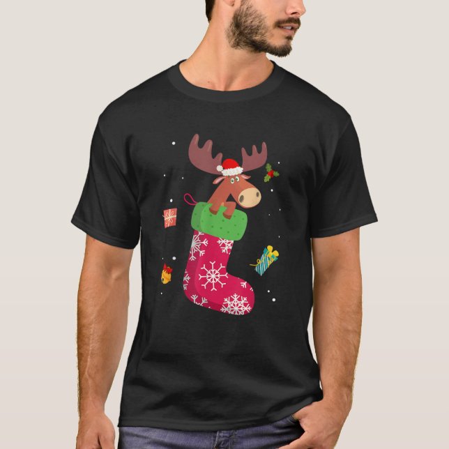 Elk Deer In Sock Xmas Reindeer Funny Deer Lovers S T-Shirt (Front)