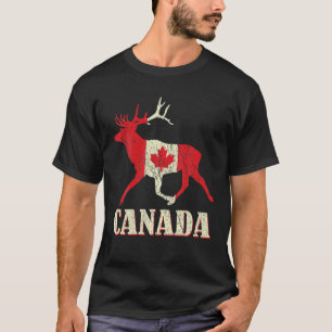 Elk Distressed Deer Canada Day Proud Canadian Flag T-Shirt