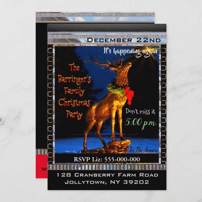 Elk Elegant Christmas Party Invitation (Front/Back)
