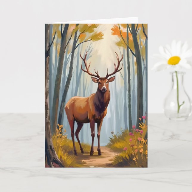 Elk Forest Watercolor Landscape Card (Small Plant)