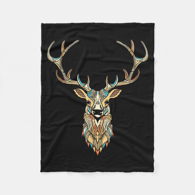 Elk Head _ Face Artistic Illustration Graphic  Fleece Blanket (Front)
