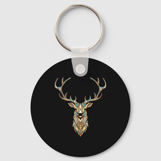 Elk Head _ Face Artistic Illustration Graphic  Key Ring (Front)