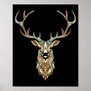 Elk Head _ Face Artistic Illustration Graphic Poster