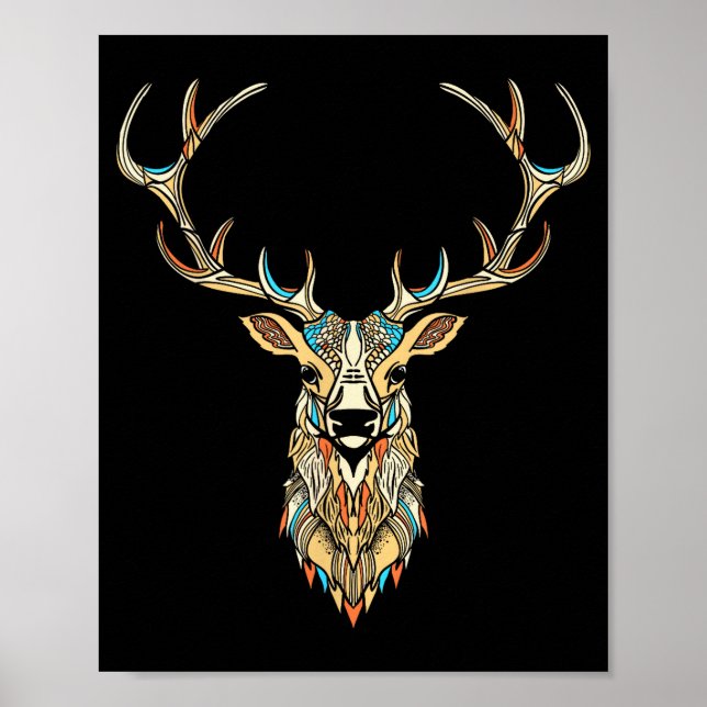 Elk Head _ Face Artistic Illustration Graphic  Poster (Front)