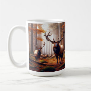 Elk Herd in Enchanted Forest During Golden Autumn Coffee Mug