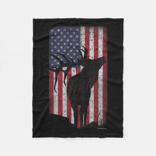 Elk Hunting Bugling Bull Us Flag - American Retro  Fleece Blanket