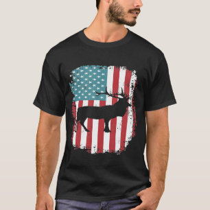 Elk Hunting Patriotic American Flag T-Shirt