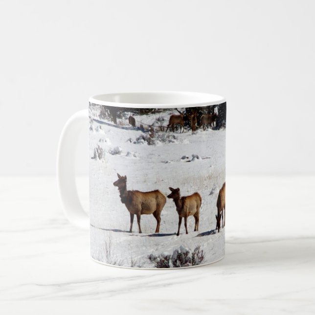 Elk in snow coffee mug (Front Left)