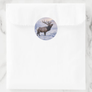 Elk in the Snow Beautiful Yule Christmas Classic Round Sticker