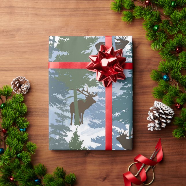 Elk in the Winter Forest Wrapping Paper (Holiday Gift)