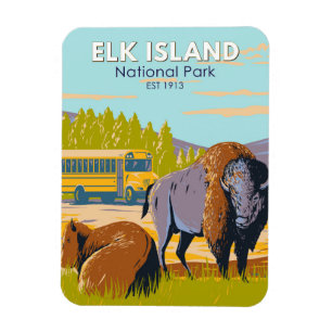 Elk Island National Park Canada Bison Vintage  Magnet