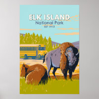 Elk Island National Park Canada Bison Vintage 