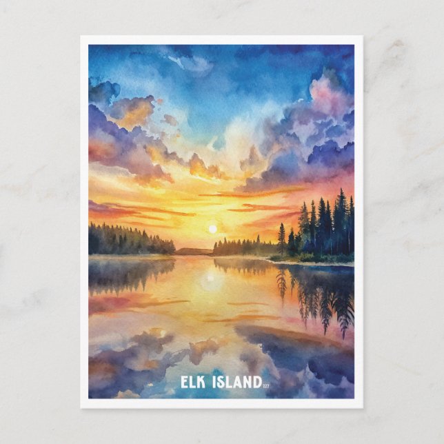 Elk Island National Park Watercolor Painting Postcard (Front)