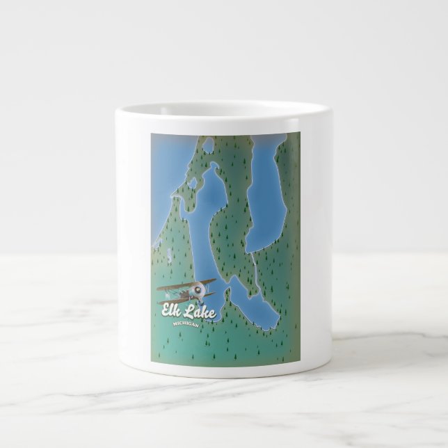 Elk Lake Michigan map Large Coffee Mug (Front)