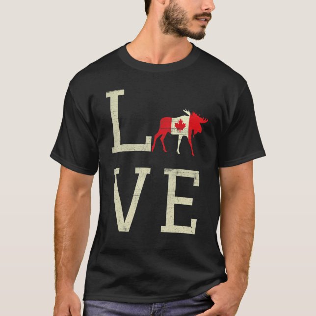 Elk Love Canada Day Maple Proud Canadian Flag Cana T-Shirt (Front)