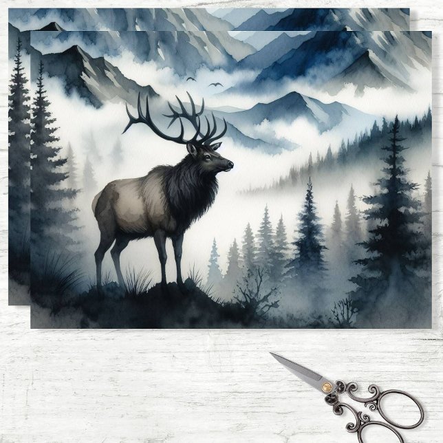 Elk Misty Mountains Watercolor Decoupage Tissue Paper (Creator Uploaded)