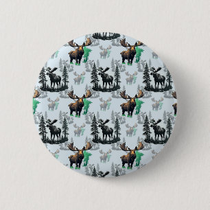 Elk Moose Antlers Deer Pattern Design 6 Cm Round Badge