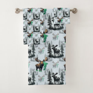 Elk Moose Antlers Deer Pattern Design  Bath Towel Set