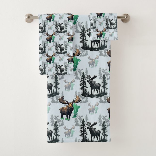 Elk Moose Antlers Deer Pattern Design  Bath Towel Set (Insitu)