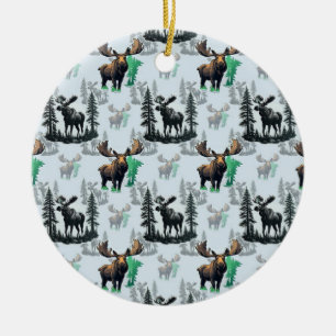 Elk Moose Antlers Deer Pattern Design  Ceramic Tree Decoration