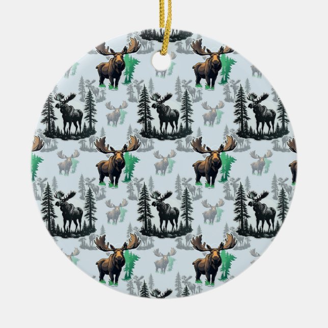 Elk Moose Antlers Deer Pattern Design  Ceramic Tree Decoration (Front)
