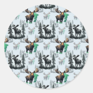 Elk Moose Antlers Deer Pattern Design Classic Round Sticker