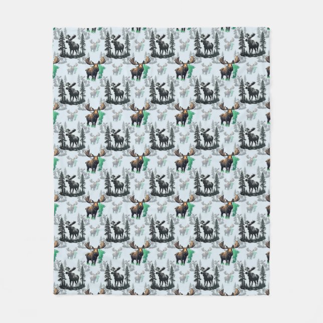 Elk Moose Antlers Deer Pattern Design  Fleece Blanket (Front)
