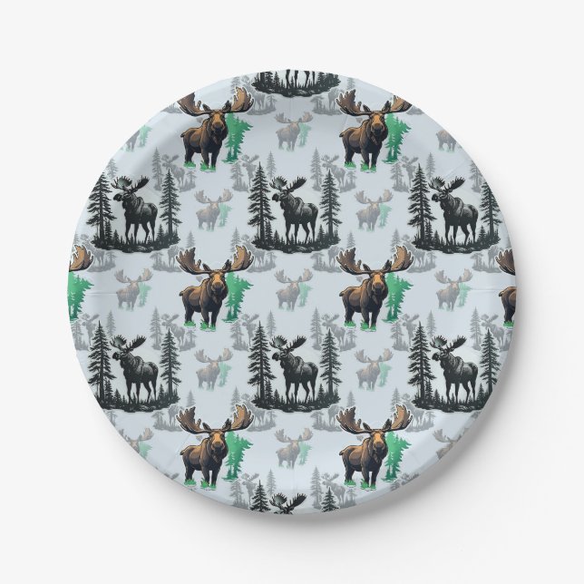 Elk Moose Antlers Deer Pattern Design  Paper Plate (Front)