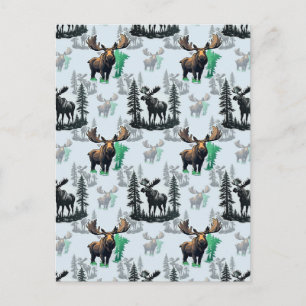Elk Moose Antlers Deer Pattern Design  Postcard