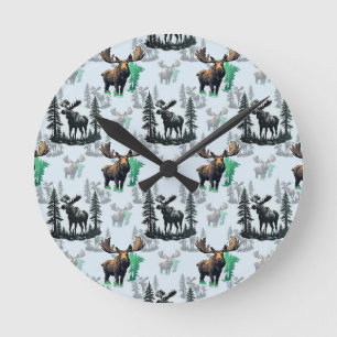 Elk Moose Antlers Deer Pattern Design Round Clock