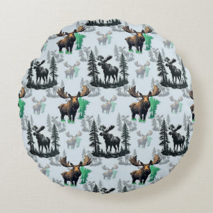 Elk Moose Antlers Deer Pattern Design Round Cushion