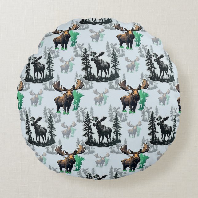 Elk Moose Antlers Deer Pattern Design  Round Cushion (Front)