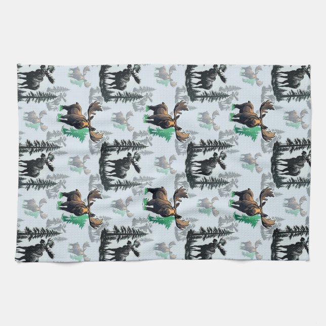 Elk Moose Antlers Deer Pattern Design  Tea Towel (Horizontal)