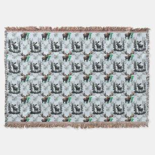 Elk Moose Antlers Deer Pattern Design Throw Blanket