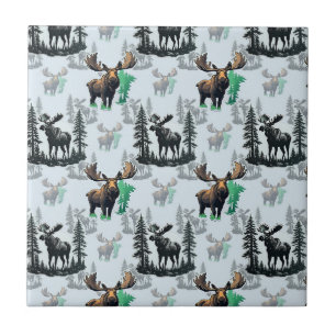 Elk Moose Antlers Deer Pattern Design Tile