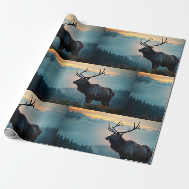 Elk on a Ridge at Dawn Wrapping Paper (Unrolled)