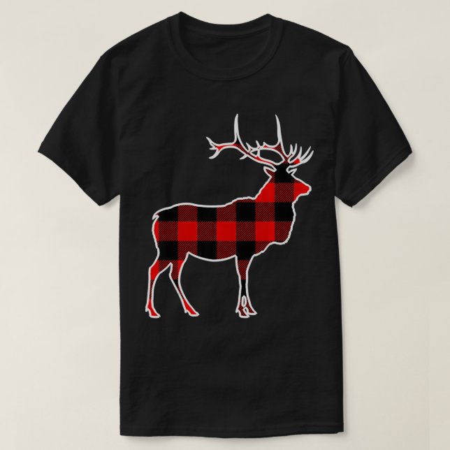 Elk Red Buffalo Plaid Wapiti Deer Matching PJ Fami T-Shirt (Design Front)