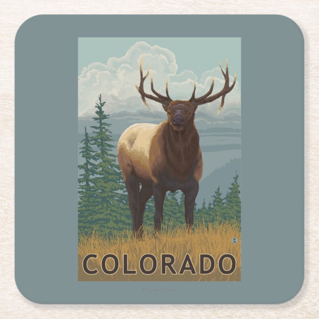 Elk SceneColorado Square Paper Coaster (Front)