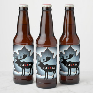 elk silhouette and maple leaf  beer bottle label
