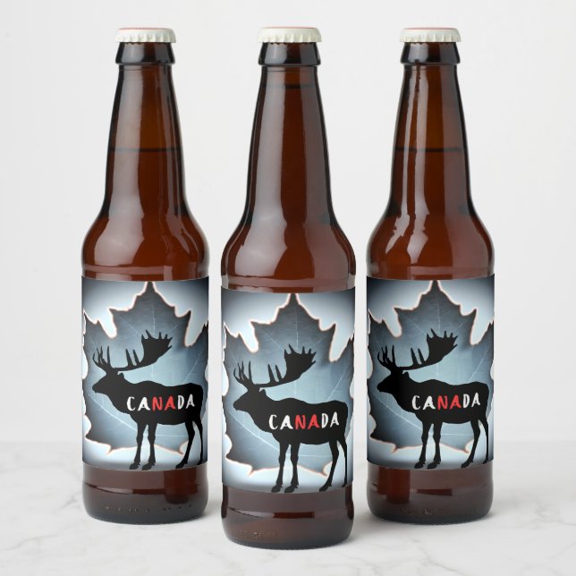 elk silhouette and maple leaf  beer bottle label (Bottles)
