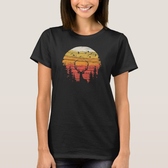 Elk Wapiti In The Woods Mountains Wild Hunting Cam T-Shirt (Front)