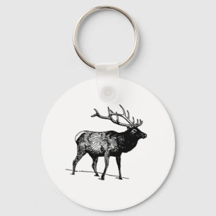 Elk - Wapiti (line art) Key Ring