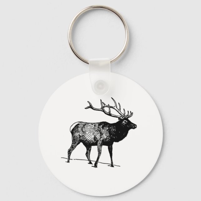 Elk - Wapiti (line art) Key Ring (Front)