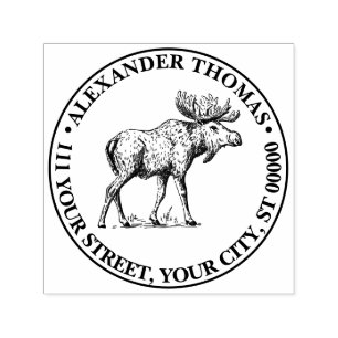 Elk Wapiti Vintage Drawing Name Return Address Self-inking Stamp