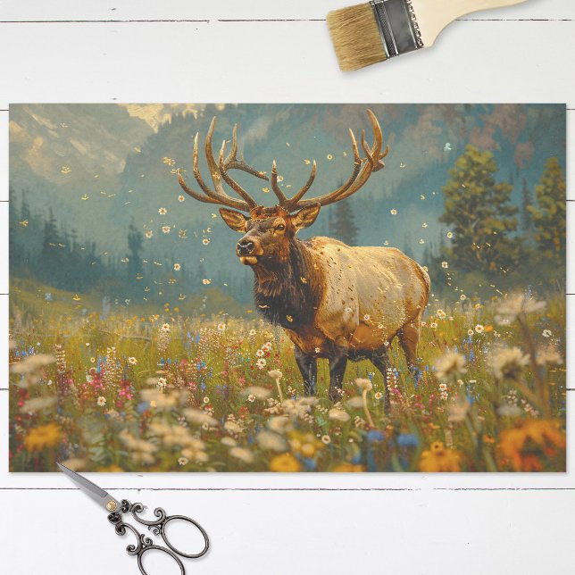 Elk Wildflower Field Painting Decoupage Tissue Paper (Creator Uploaded)
