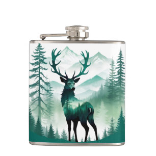 Elk Wildlife Animal Nature Environment Forest Art Hip Flask